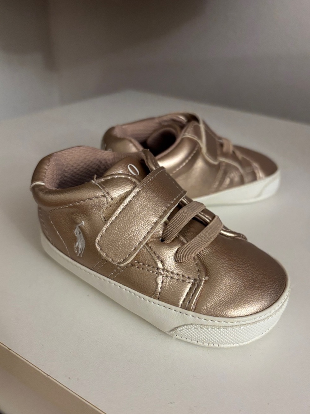 Ralph Lauren Kids Metallic Rose Gold Velcro Sneakers